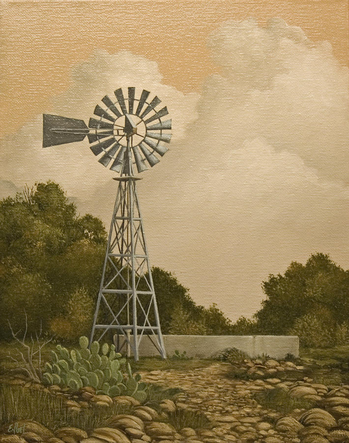 710x900 South Texas Windmill Painting By Norman Engel - Windmill Painting