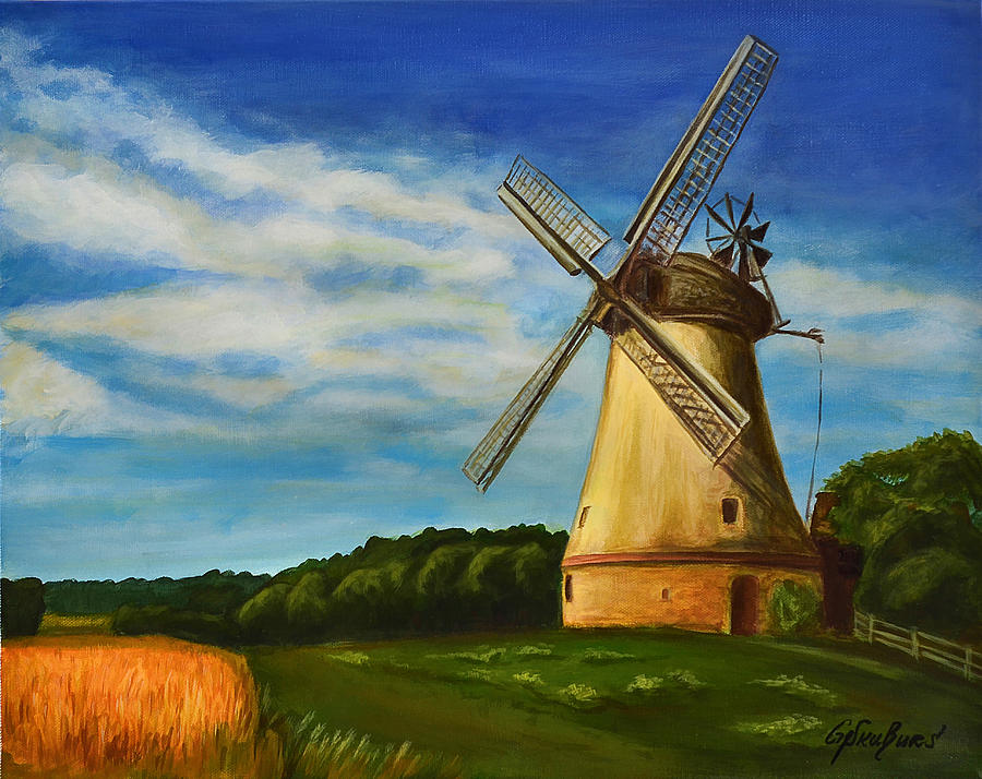 900x714 The Old Windmill Painting By Gynt Art - Windmill Painting