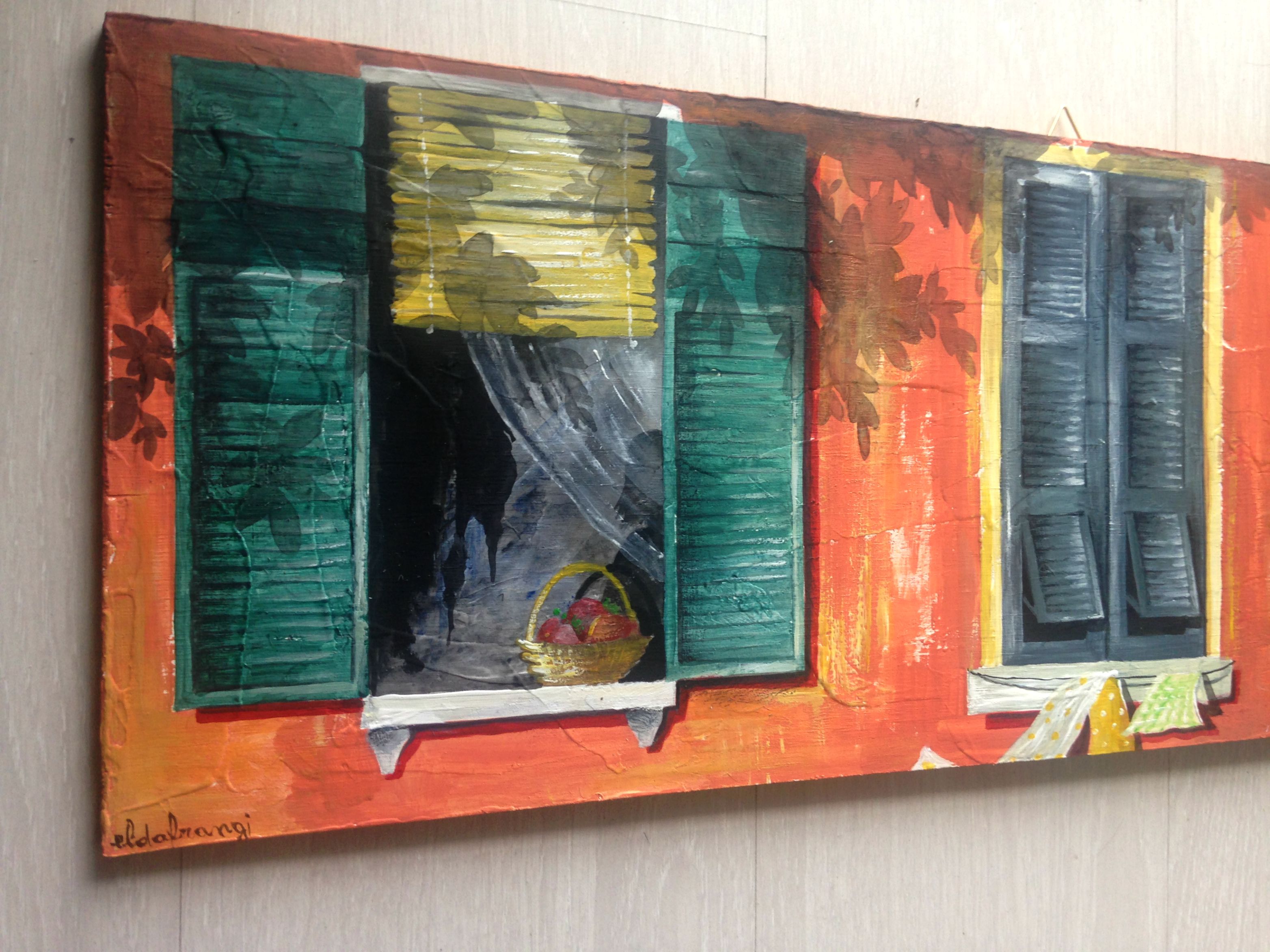 3128x2346 Large Painting On Wood Of Italian Windows. Wall Art Painting - Window Art Painting