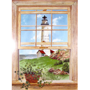 350x350 Lighthouse Window Scene Wall Art - Window Scene Painting