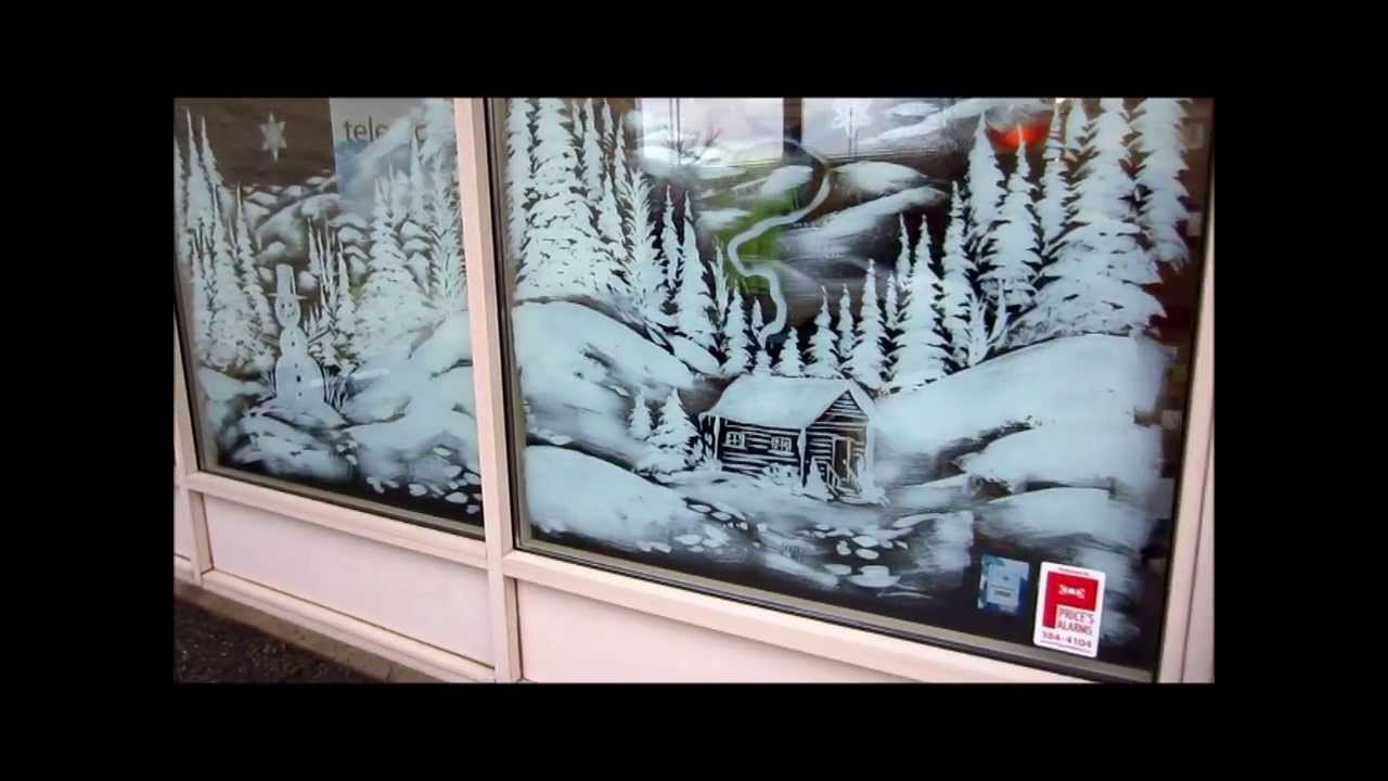 1280x720 Christmas Window Snow Scene Painting - Window Scene Painting