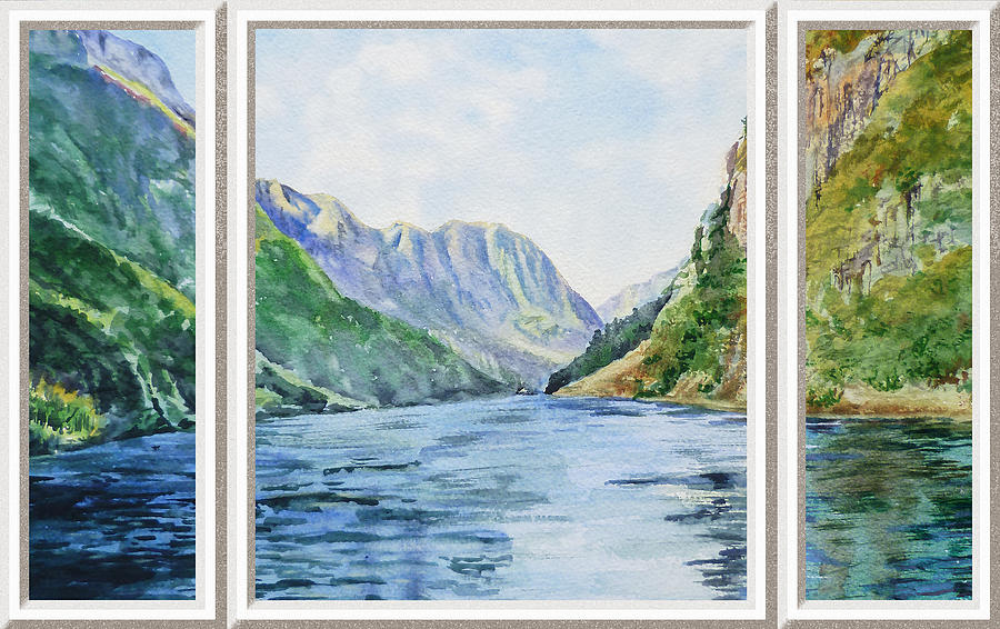 900x566 Mountain Lake View Window Painting By Irina Sztukowski - Window View Painting