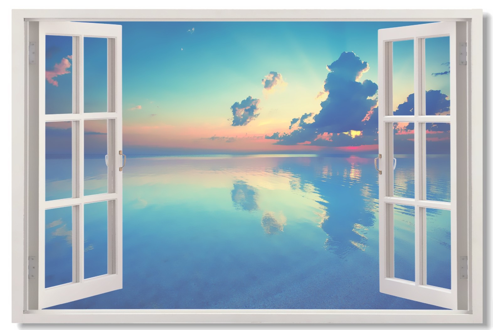1572x1052 1x Poster Window View Sky Lake Sandy Beach Sea Coconut Tree Wall - Window View Painting