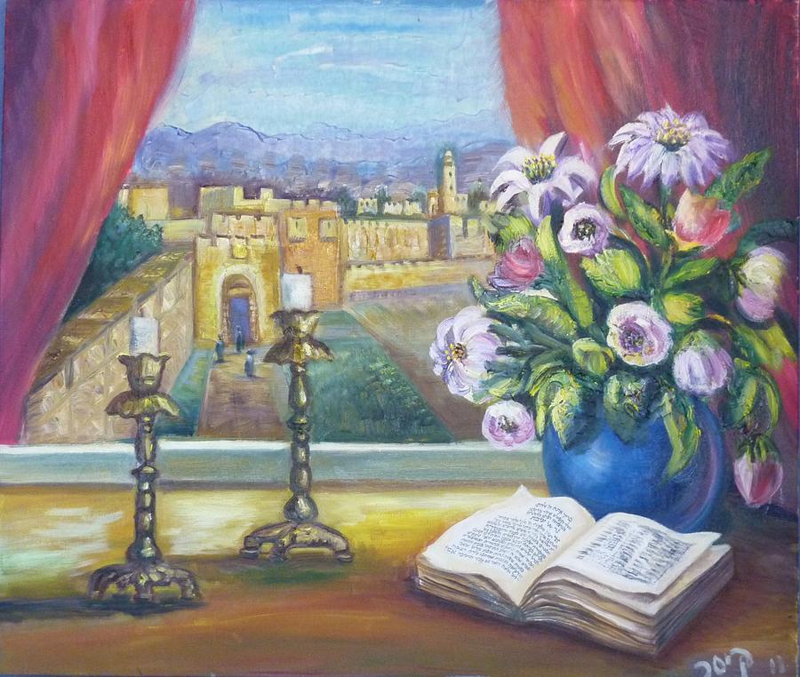 900x762 Window View To Jerusalem Painting By Sara Kesar - Window View Painting
