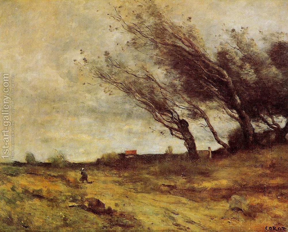 1000x807 Windswept Landscape Jean Baptiste Camille Corot Reproduction 1st - Windswept Painting