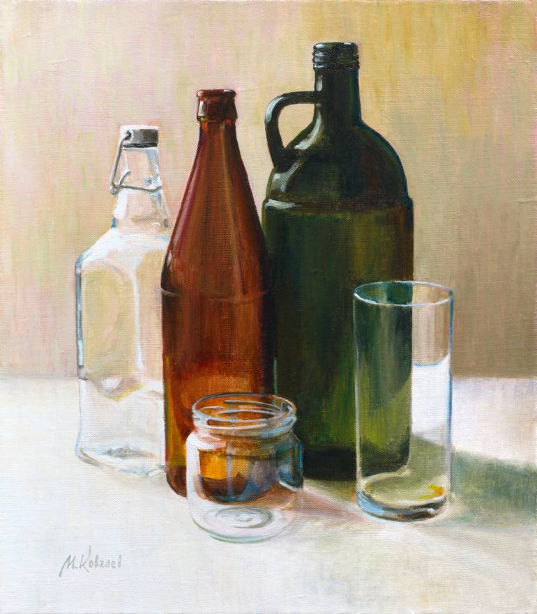 770x881 Saatchi Art Bottle Glass Painting By Mikhail Velavok - Wine Bottle And Glass Painting