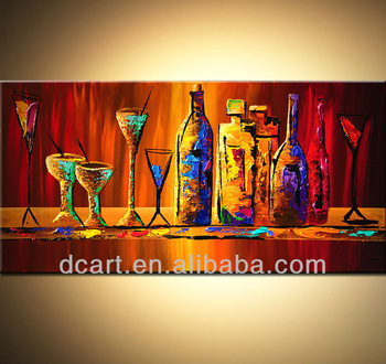 350x330 Textured Colorful Wine Bottles And Glass Paintings Size Big - Wine Bottle And Glass Painting
