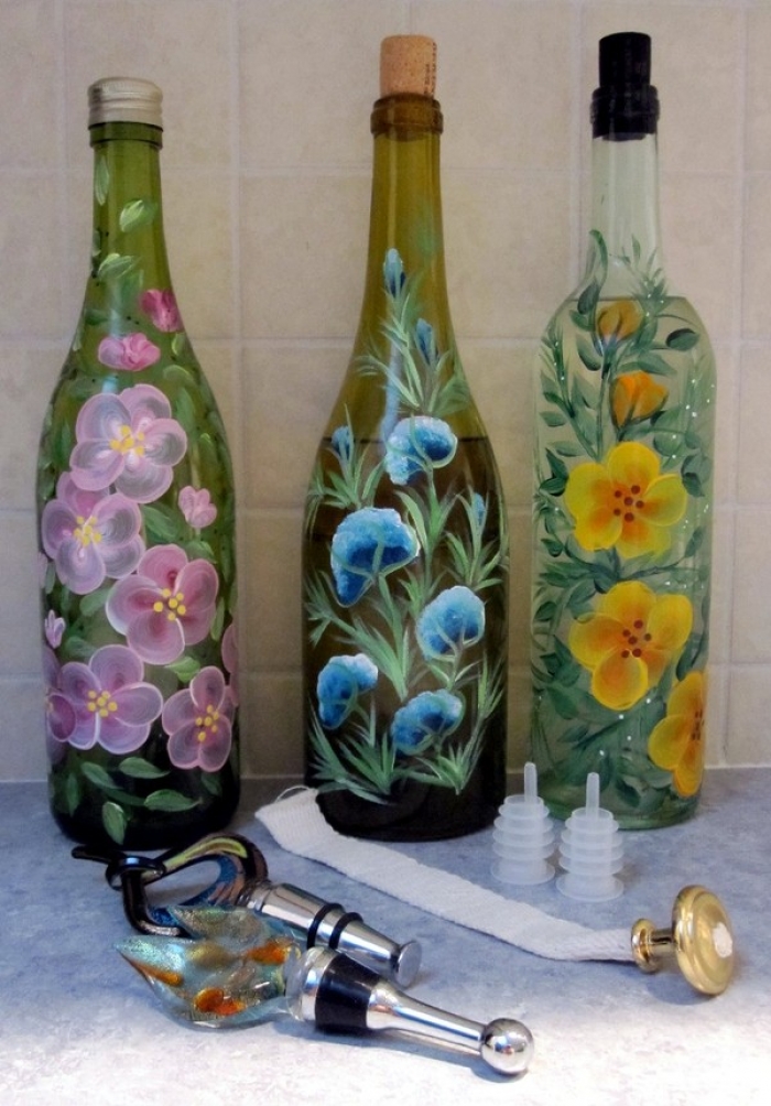 700x1004 Painted Bottles Busymitts - Wine Bottle Art Painting