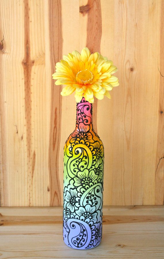 570x897 Wine Bottle Crafts From Etsy - Wine Bottle Art Painting