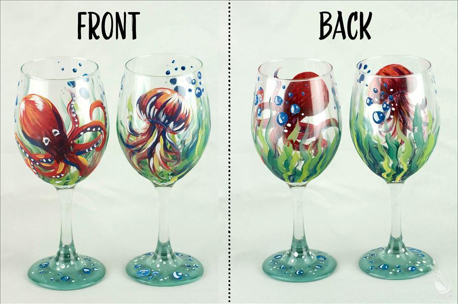 905x600 Paint Wineglass Set Under The Sea - Wine Glass Art Painting