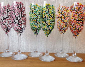 340x270 Wedding Glasses Hand Painted Wedding Gift Bridal Champagne - Wine Glass Art Painting