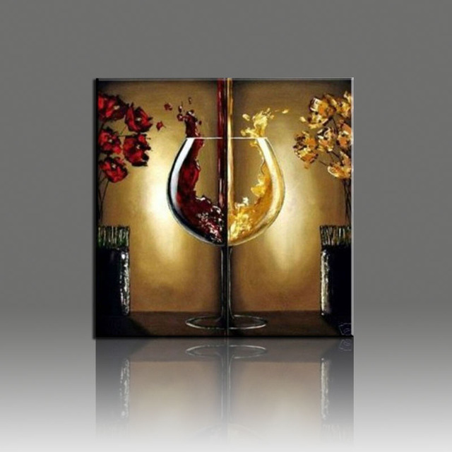 640x640 Wine Glass Hand Painted Oil Painting Flower Landscape Canvas 2 Pcs - Wine Glass Canvas Painting