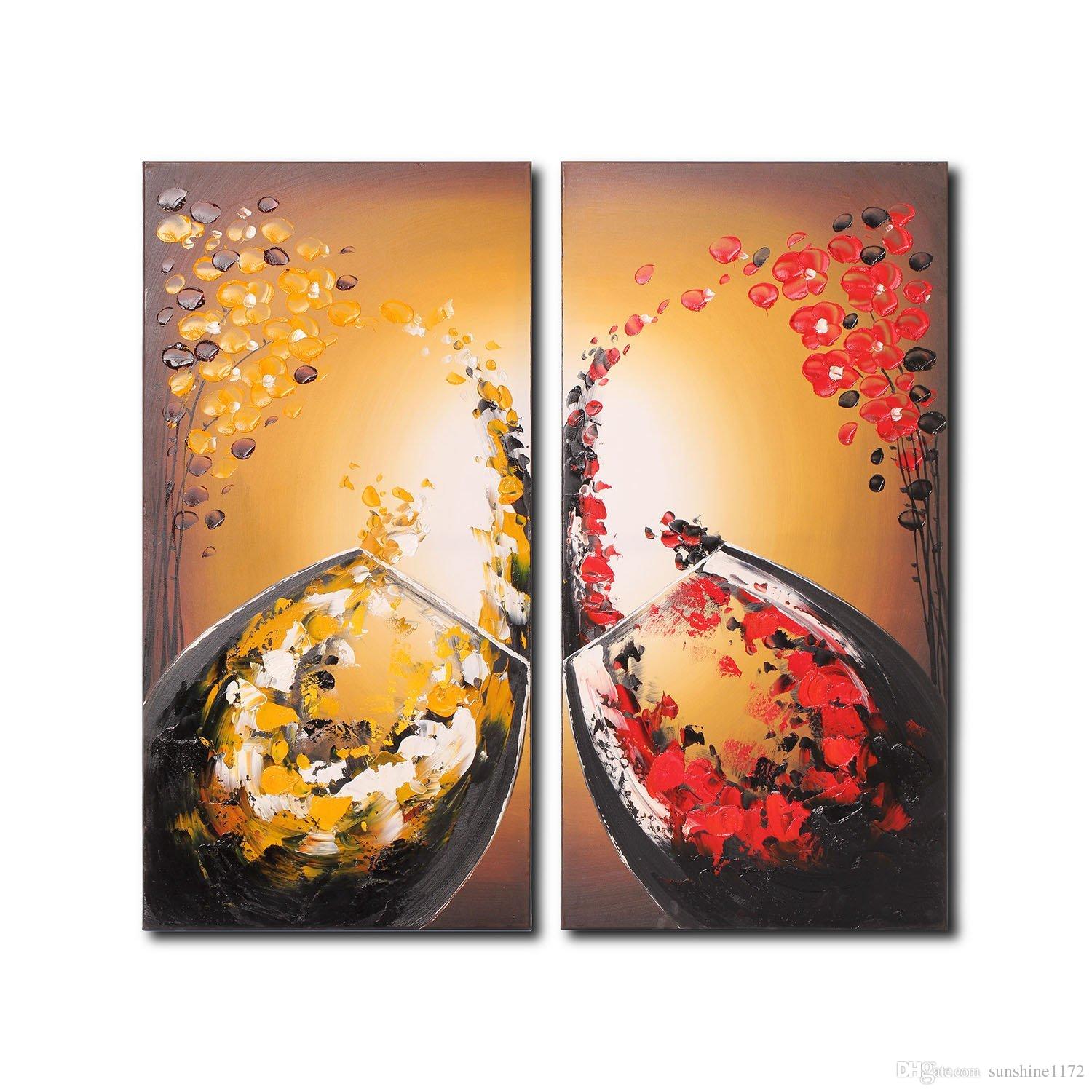 1500x1500 2018 Flower Oil Painting Wine Glass Canvas Painting 2 Panel Modern - Wine Glass Canvas Painting