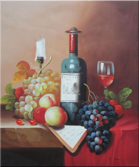 456x547 Still Life With Wine Bottle, Glass Of Red Wine, And Fruits Oil - Wine Glass Oil Painting