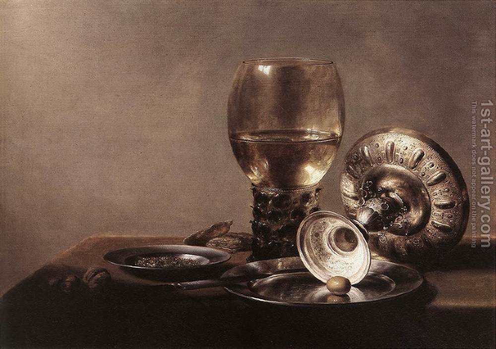 1000x703 Still Life With Wine Glass And Silver Bowl Pieter Claesz - Wine Glass Oil Painting