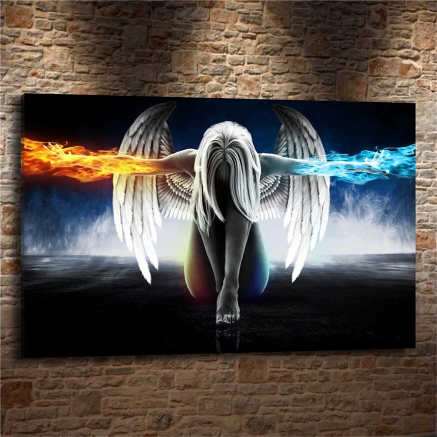 890x890 Online Cheap Abstract Woman Colourful Angel Wings,home Decor Hd - Wings Painting