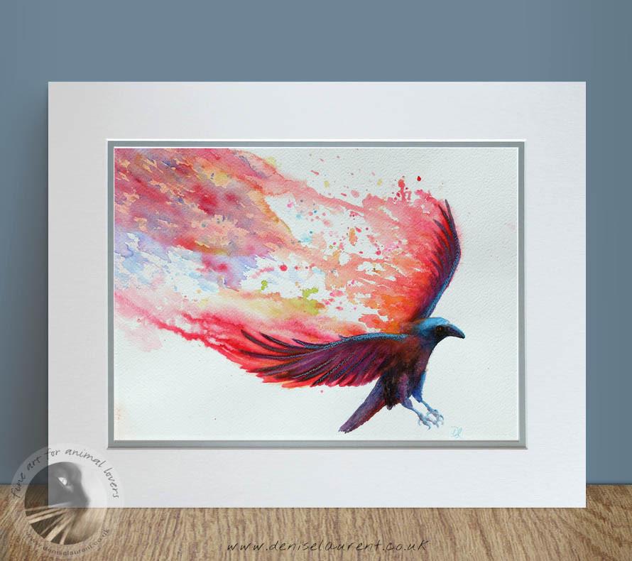 890x790 Wings Of Fire 16x12 Watercolour Painting Of A Flying Crow - Wings Painting