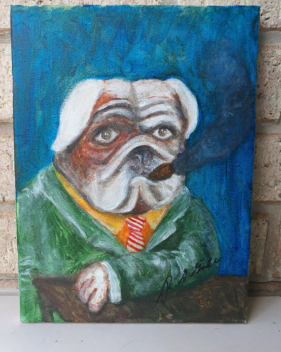 570x713 Painting Englishritish Bulldog Smoking A Cigar Acrylic - Winston Churchill Bulldog Painting