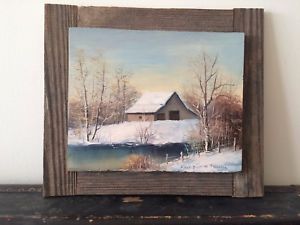 300x225 Rustic Winter Barn Painting By Firma Duchene Phillips Ebay - Winter Barn Painting