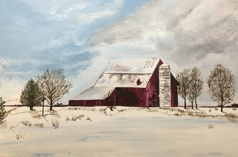 770x507 Saatchi Art Winter Barn Painting By David Bowker - Winter Barn Painting