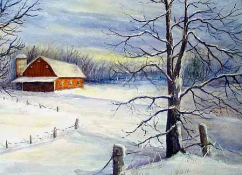500x362 Winter Barn 12 Sheet - Winter Barn Painting