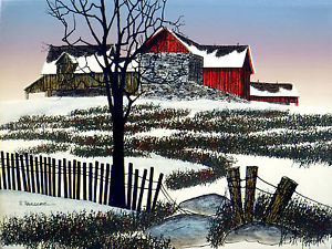 300x225 Winter Barn H Hargrove 12x16 Painting Serigraph On Canvas - Winter Barn Painting