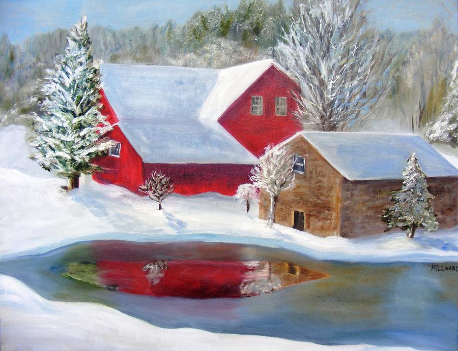 900x691 Winter Barn Painting By Jennifer Millward - Winter Barn Painting