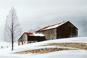 300x200 Winter Barn Painting By Michael Swanson - Winter Barn Painting