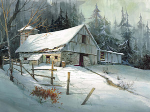 300x225 Winter Barn Paintings Fine Art America - Winter Barn Painting