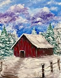 199x253 Image Result For Frosty And Friend Paint Nite Canvas Art - Winter Barn Painting