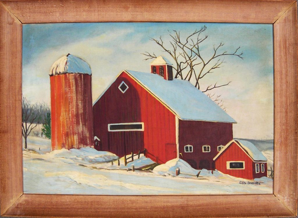 1024x749 Red Barn In Winter - Winter Barn Painting