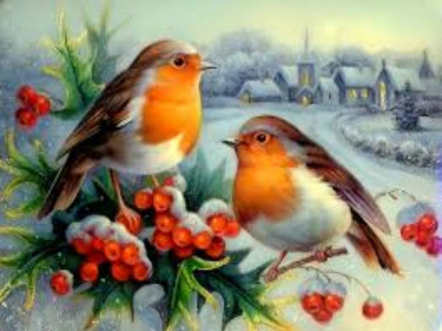 640x479 Diamond Embroidery Winter Bird 5d Diy Diamond Painting Mosaic - Winter Bird Painting