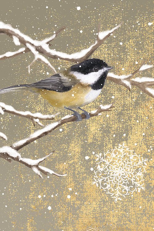 500x750 East Urban Home Winter Birds Series Chickadee Painting Print - Winter Bird Painting