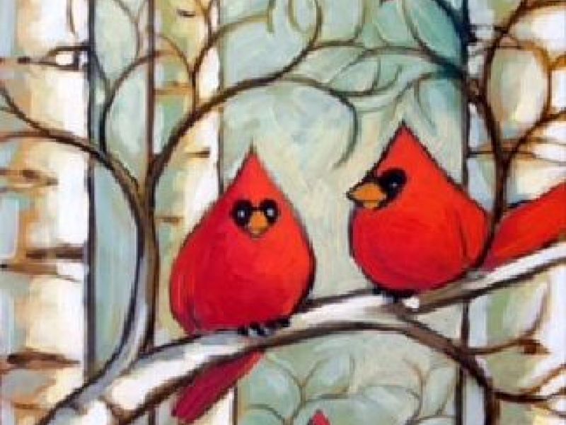 800x600 Paint Night - Winter Bird Painting