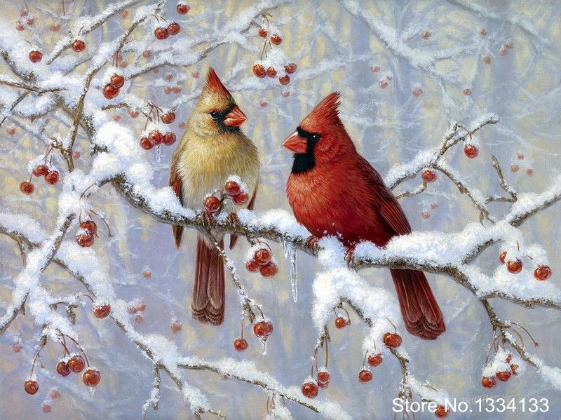 800x599 Winter Birds Painting - Winter Bird Painting