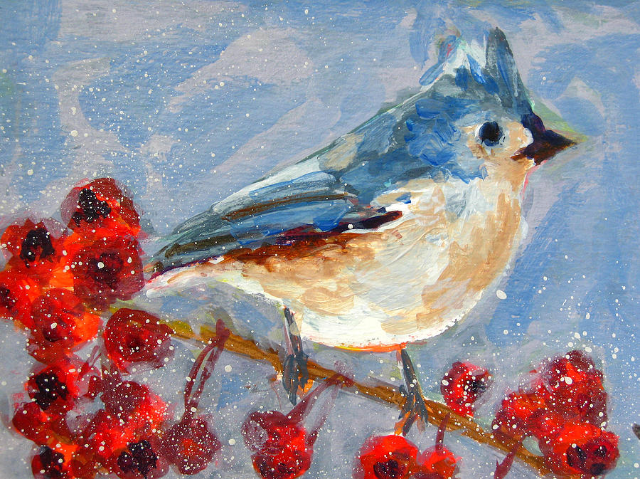 900x673 Blue Bird In Winter - Winter Bird Painting