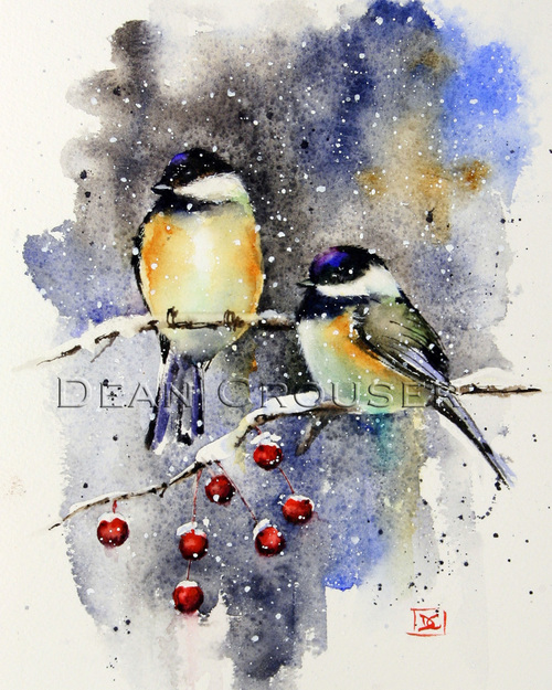 500x625 Chickadees Amp Crabapple - Winter Bird Painting