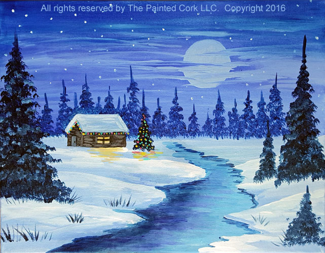 641x500 Paint And Sip Winter Cabin - Winter Cabin Painting