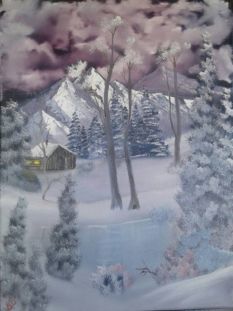 770x1029 Saatchi Art Winter Cabin Painting By Bradon Peterson - Winter Cabin Painting