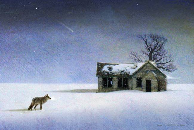 650x438 Stunning , Winter, Snow, Cold, Rural, Country, Cabin, Artwork - Winter Cabin Painting