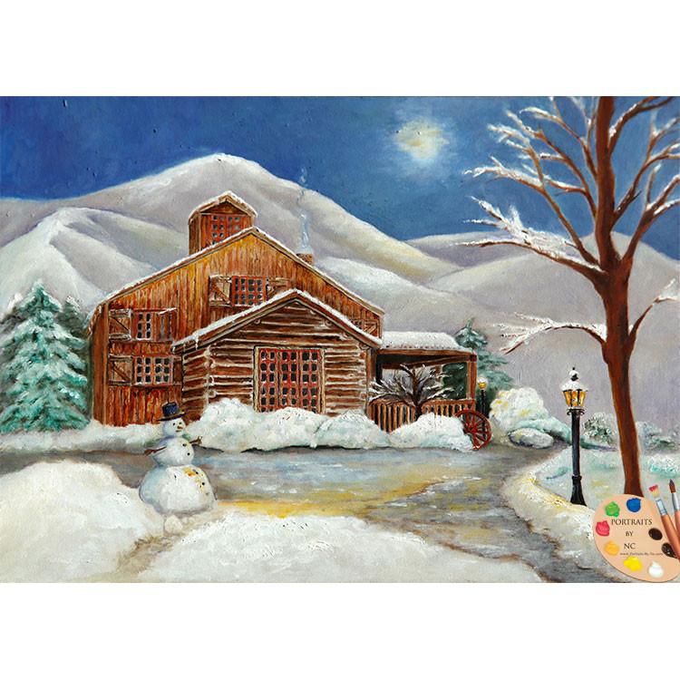 750x750 Winter Cabin Painting 171 Portraits By Nc - Winter Cabin Painting