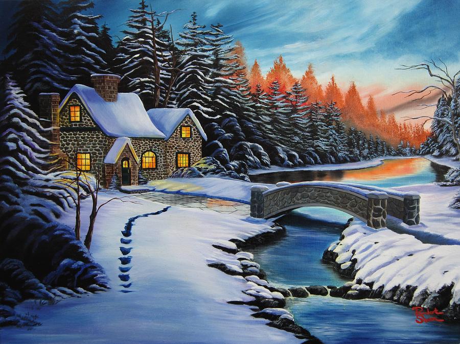 Winter Cabin Painting at PaintingValley.com | Explore collection of ...