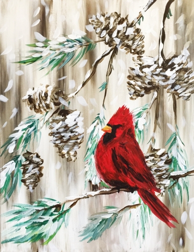 386x500 Tgi Fridays Levittown 11302017 Paint Nite Event - Winter Cardinal Painting