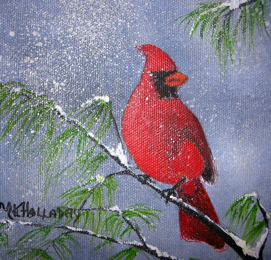900x862 Winter Cardinal Painting By Mary Kay Holladay - Winter Cardinal Painting