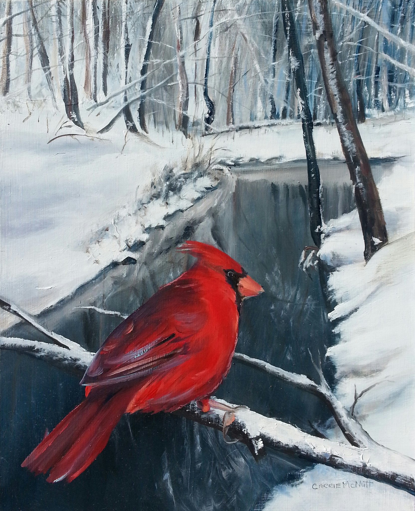 1664x2048 Cardinal Winter Painting - Winter Cardinal Painting