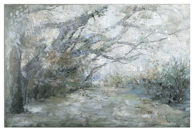 640x436 Abstract Modern Winter Forest Wall Art, Oil Painting Xl - Winter Forest Painting