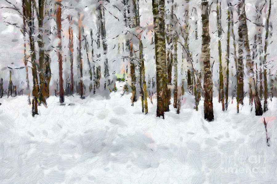900x598 Snowman In Winter Forest Painting Painting By Magomed Magomedagaev - Winter Forest Painting