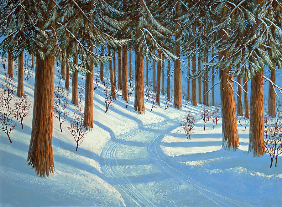 900x662 Tahoe Forest In Winter Painting By Frank Wilson - Winter Forest Painting