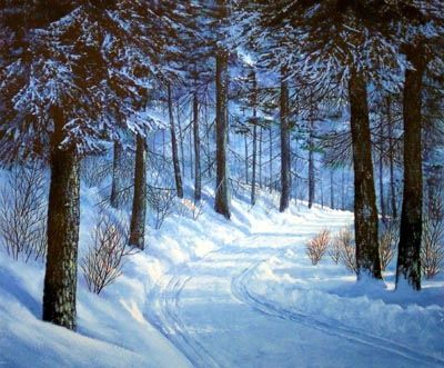 400x331 Forest Road, Original Oil Painting By Frank Wilson, Winter - Winter Forest Painting