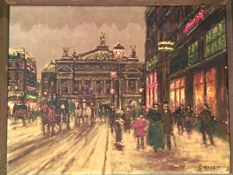 768x577 Mid Century Original Oil On Canvas Painting Paris In Winter By - Winter In Paris Painting